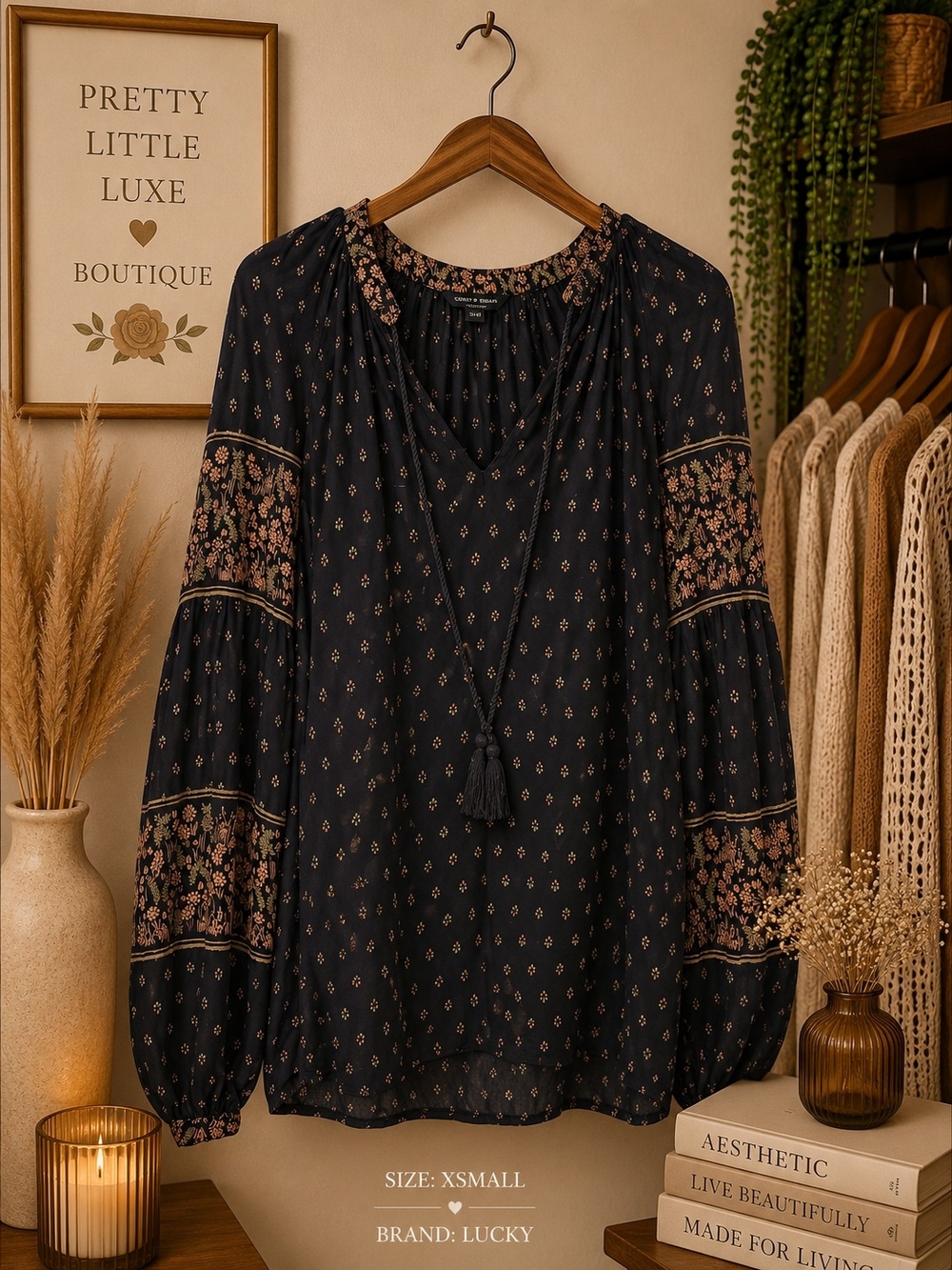 Lucky Brand Boho Peasant Sleeve Blouse XS